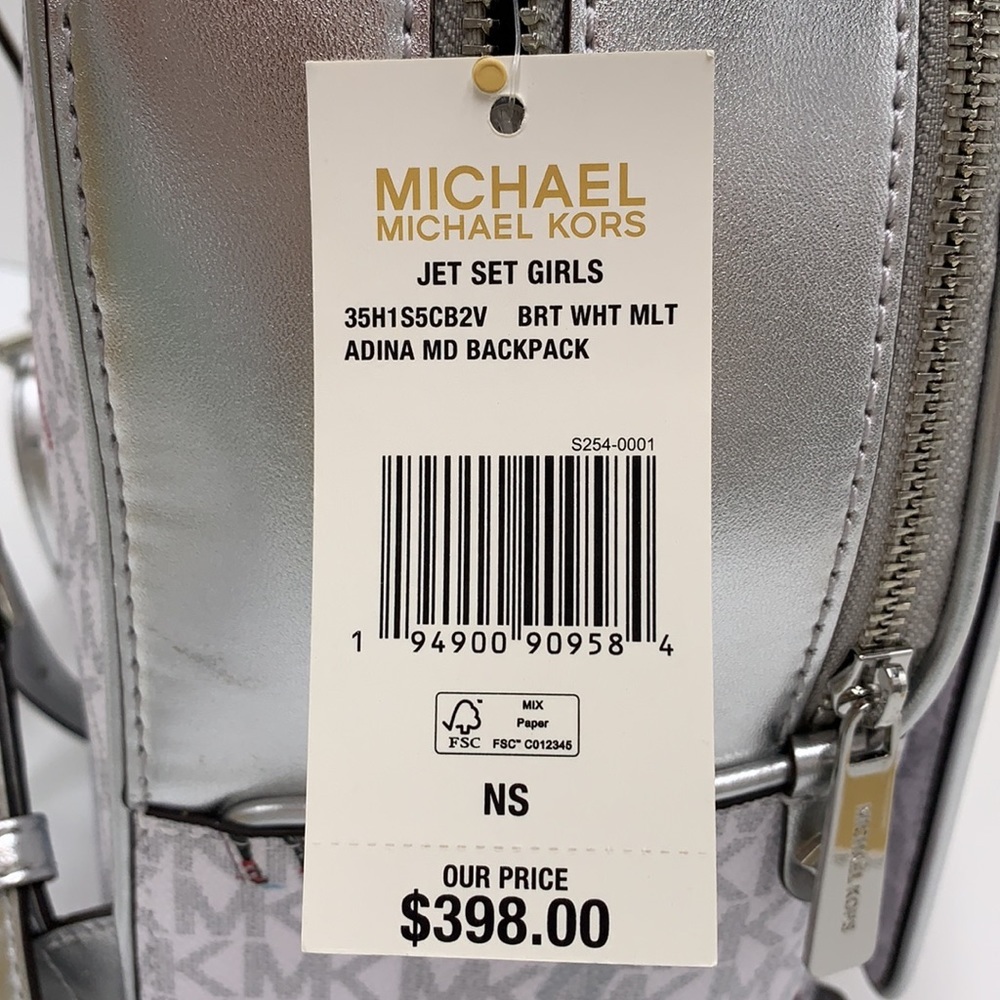 Michael Kors Jet Set Girls Adina Medium Backpack MK Bright White Silver … - Picture 16 of 16
